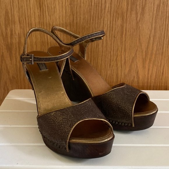 PRADA Damask Pattern Shoes - Dark Wood Wedge - size 40 - Never worn - Picture 2 of 15
